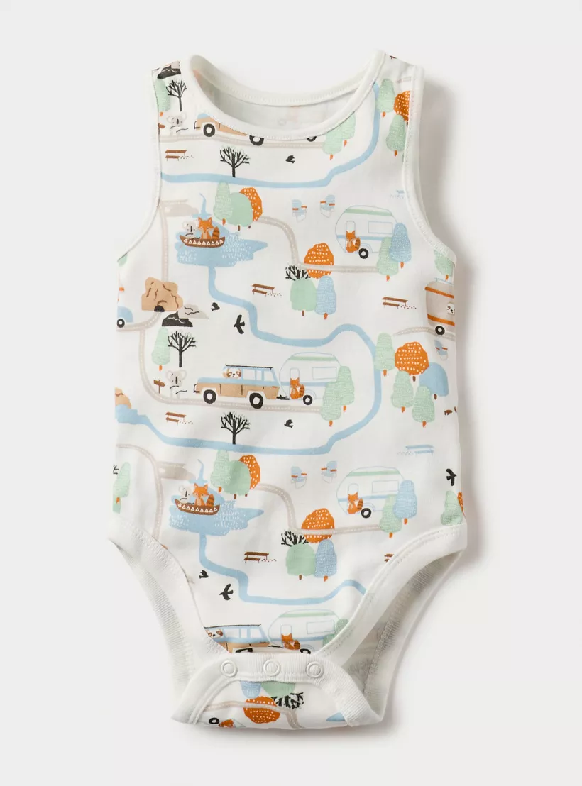 Juniors Printed Sleeveless Bodysuit with Button Closure - Set of 5-2