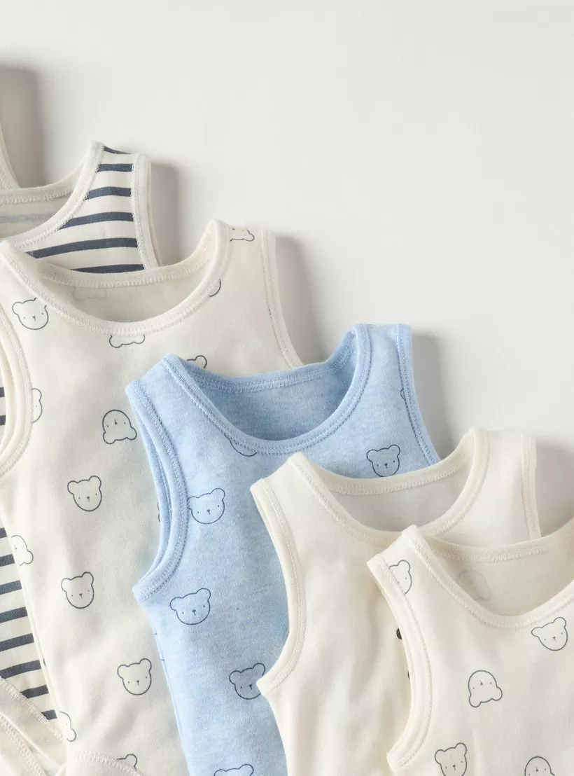 Juniors Printed Sleeveless Bodysuit with Button Closure - Set of 7-3