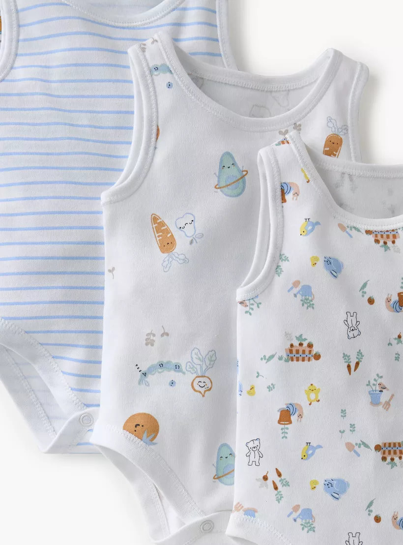 Juniors Printed Sleeveless Bodysuit with Button Closure - Set of 7-4