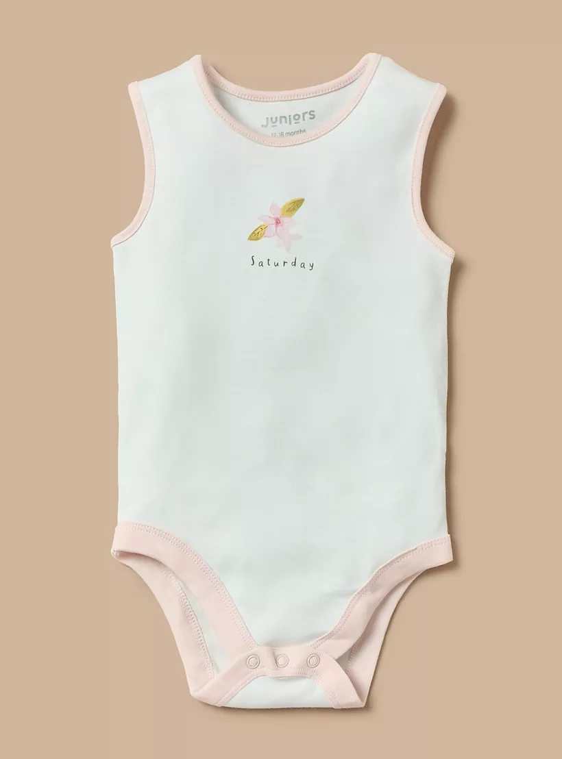 Juniors Printed Sleeveless Bodysuit with Button Closure - Set of 7-6