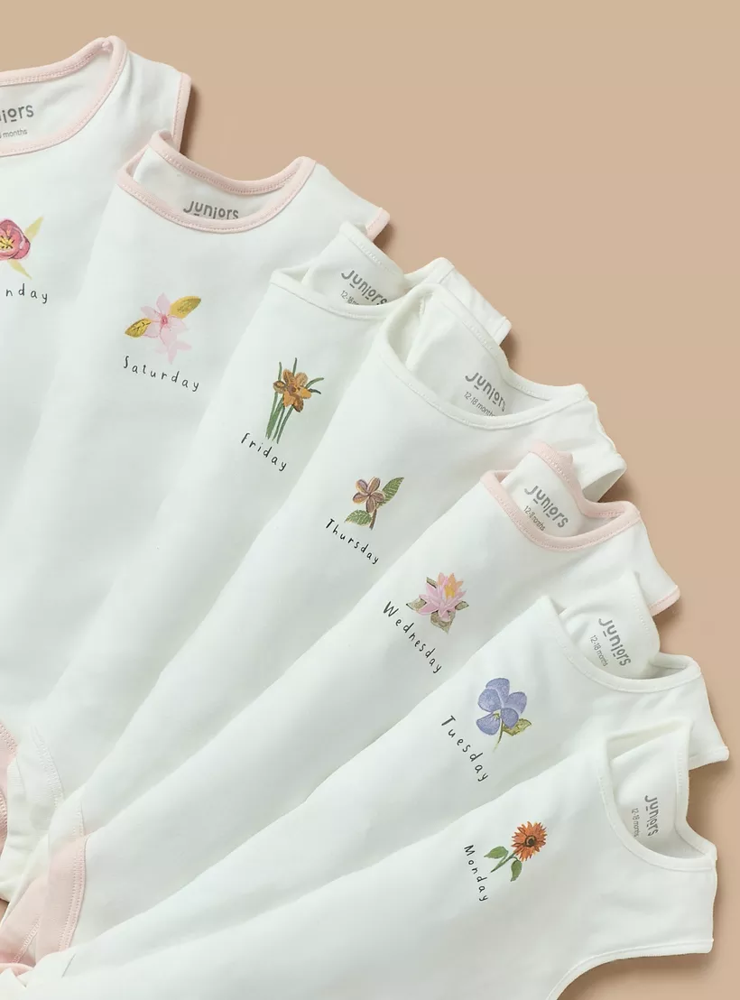 Juniors Printed Sleeveless Bodysuit with Button Closure - Set of 7-7