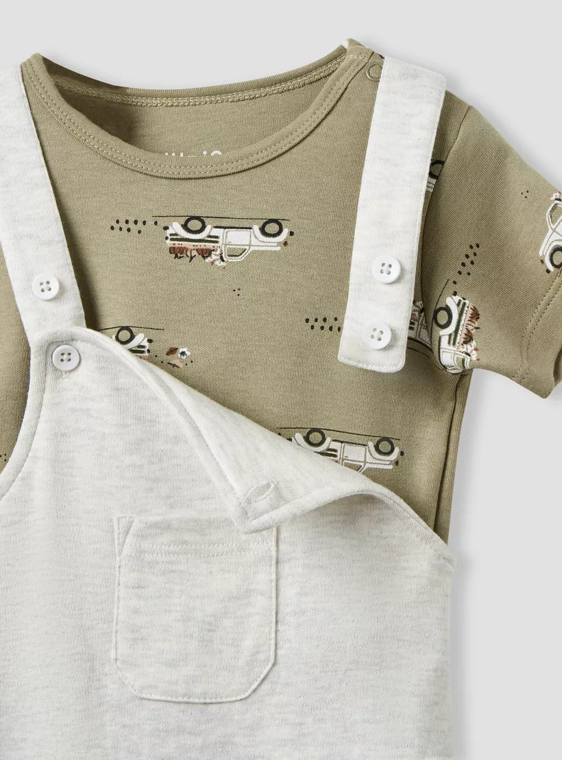 Juniors Printed T-shirt and Dungaree Set-4