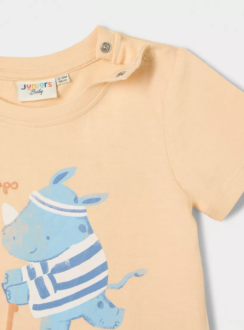 Juniors Rhinoceros Print T-shirt with Crew Neck and Short Sleeves-3