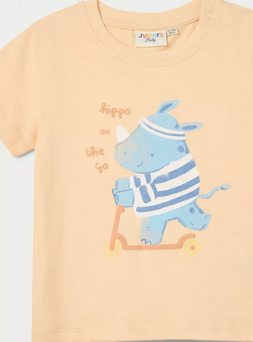 Juniors Rhinoceros Print T-shirt with Crew Neck and Short Sleeves-4