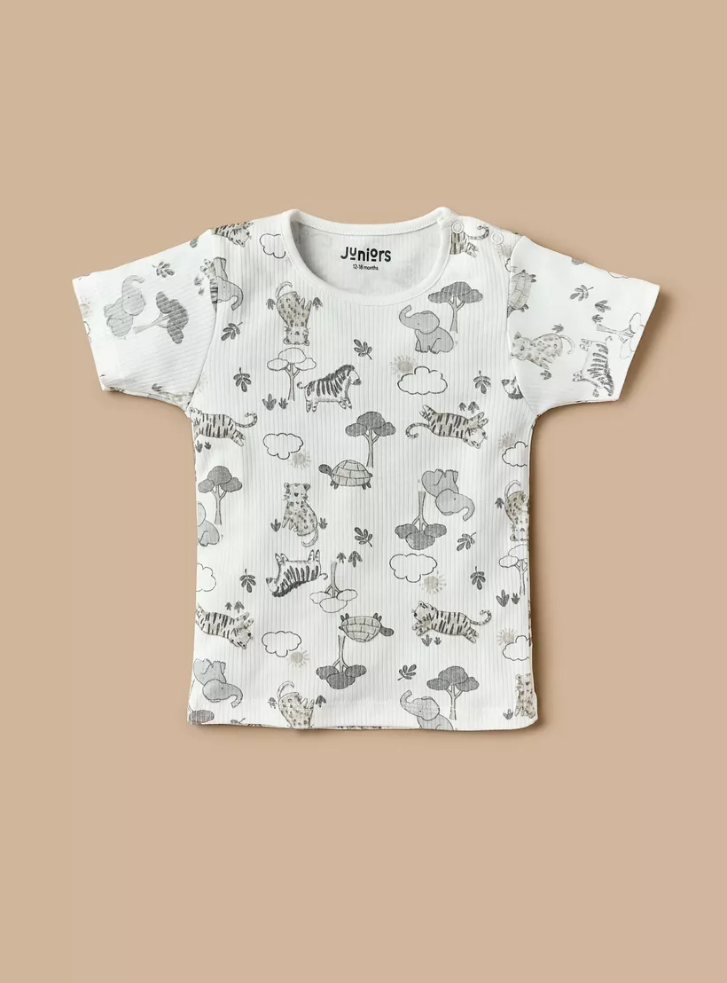 Juniors Safari Print Short Sleeves T-shirt and Dungaree Set-3