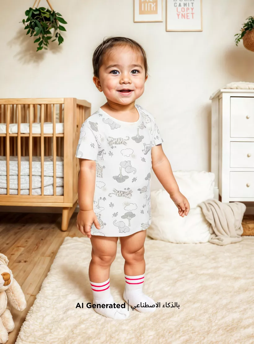 Juniors Safari Print Short Sleeves T-shirt and Dungaree Set-4