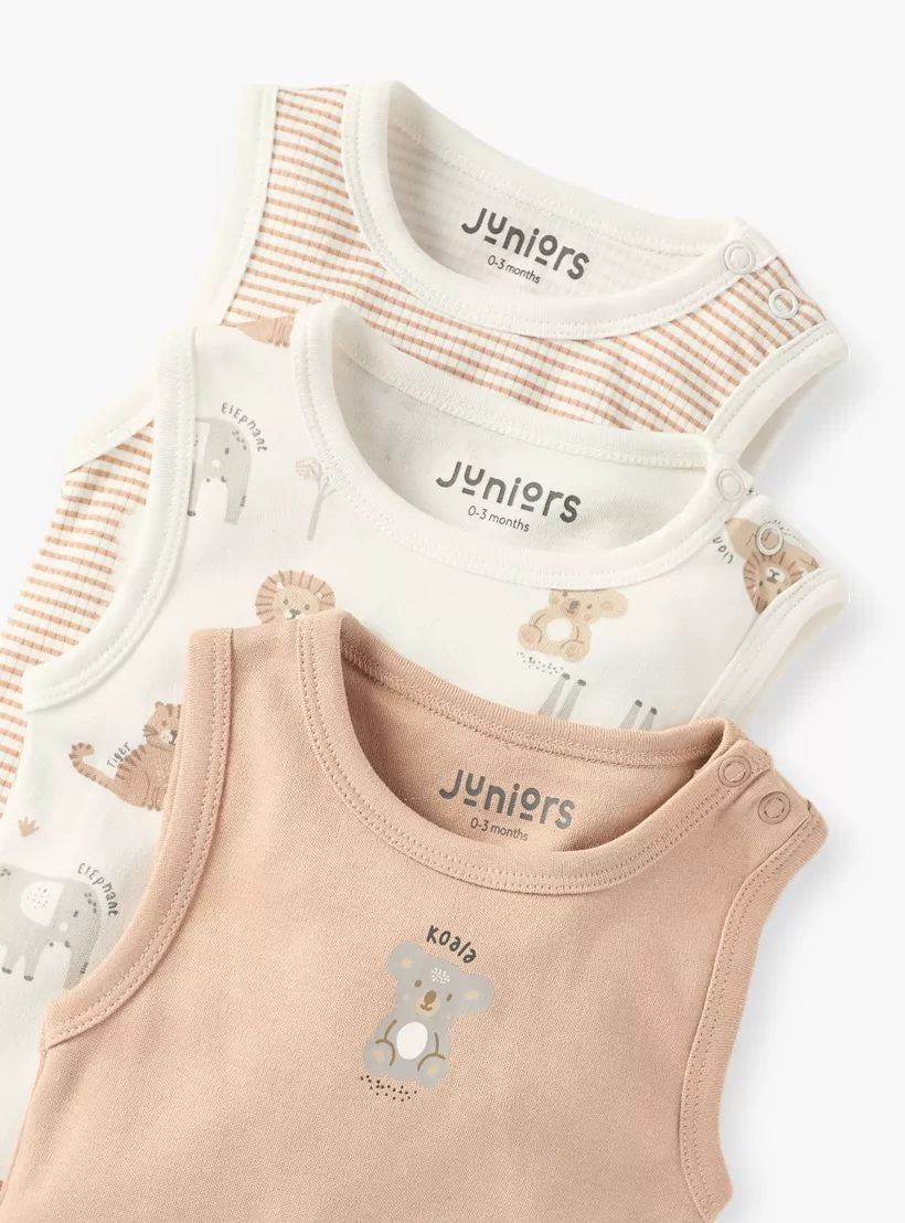 Juniors Safari Print Sleeveless Bodysuit with Snap Button Closure - Set of 32