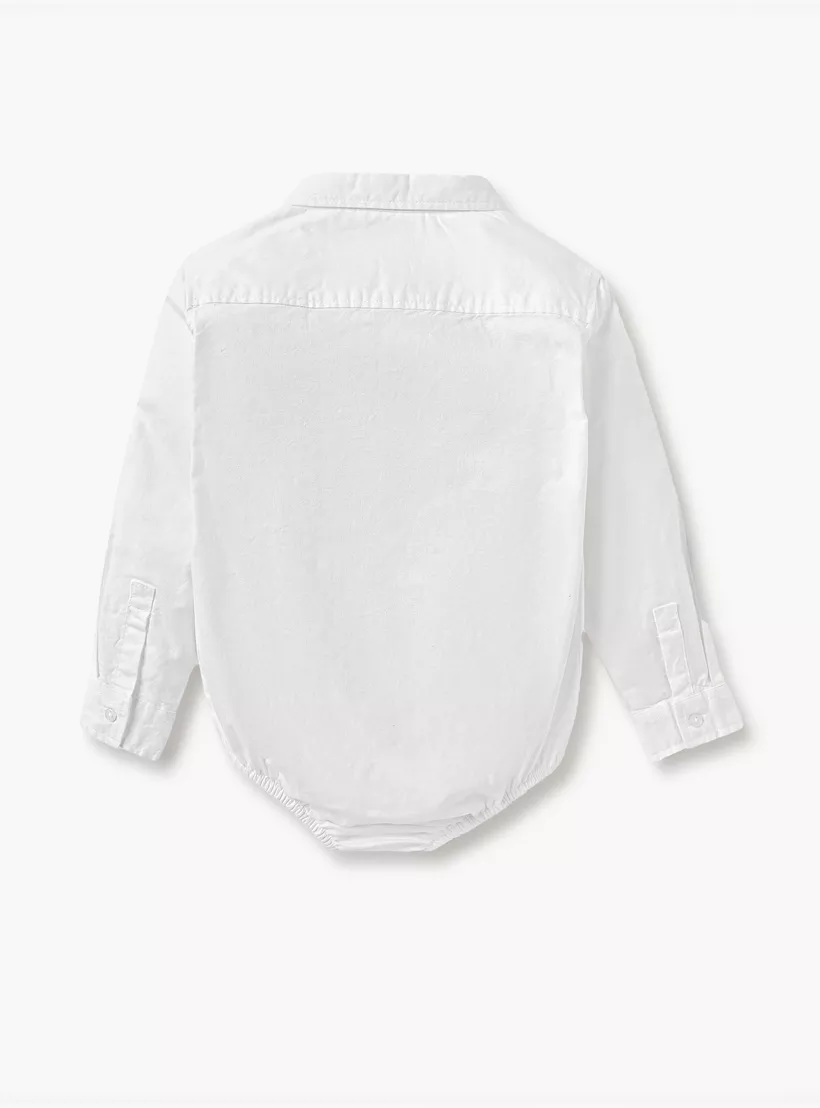 Juniors Solid Collared Bodysuit with Long Sleeves and Pocket-2