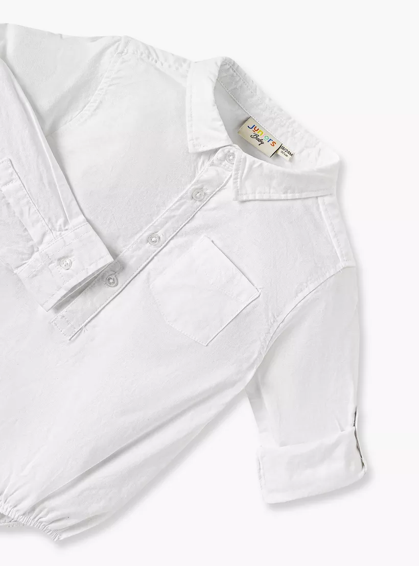 Juniors Solid Collared Bodysuit with Long Sleeves and Pocket-3