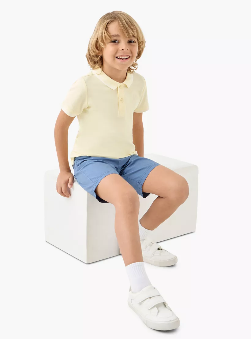 Juniors Solid Polo T-shirt with Short Sleeves-2