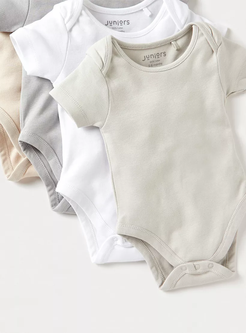 Juniors Solid Short Sleeves Bodysuit with Snap Button Closure - Set of 5-3