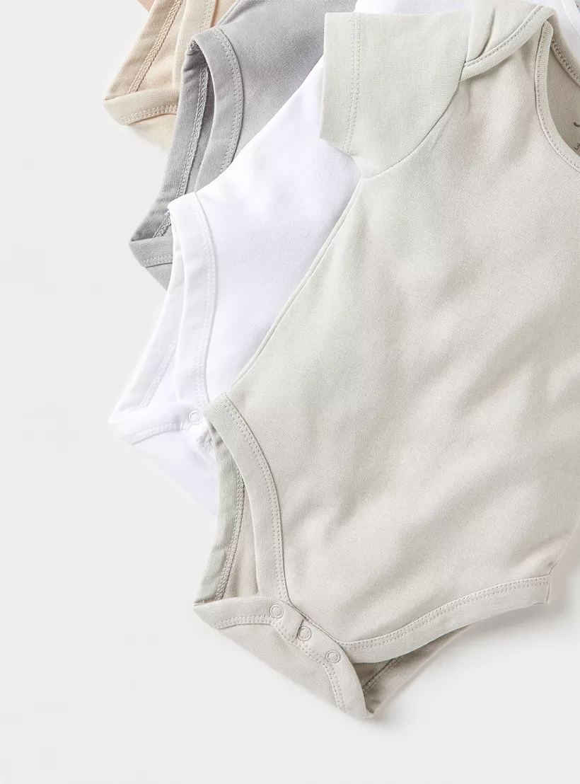 Juniors Solid Short Sleeves Bodysuit with Snap Button Closure - Set of 5-4