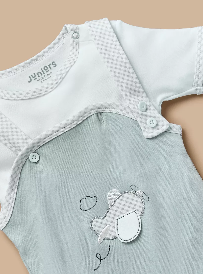 Juniors Solid T-shirt and Dungaree Set-4
