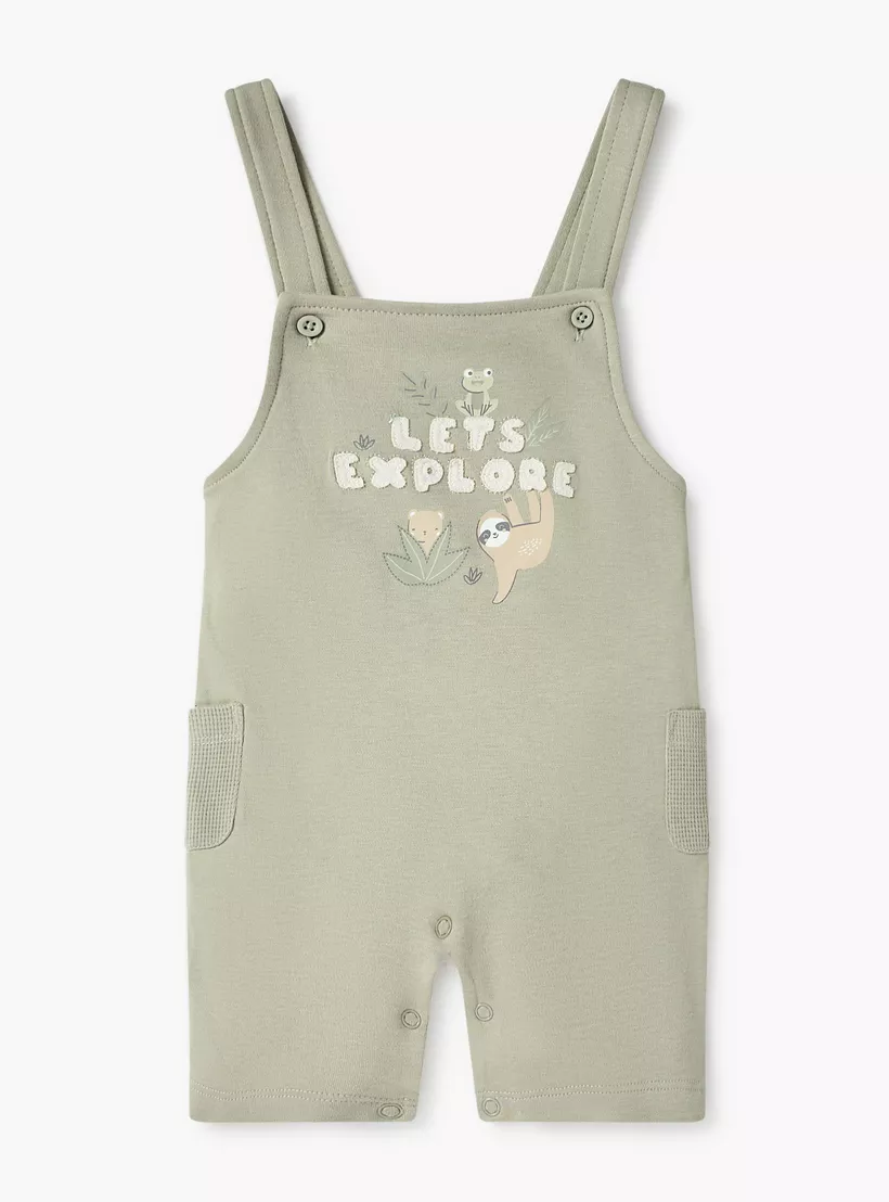 Juniors Solid T-shirt and Printed Dungaree Set-3