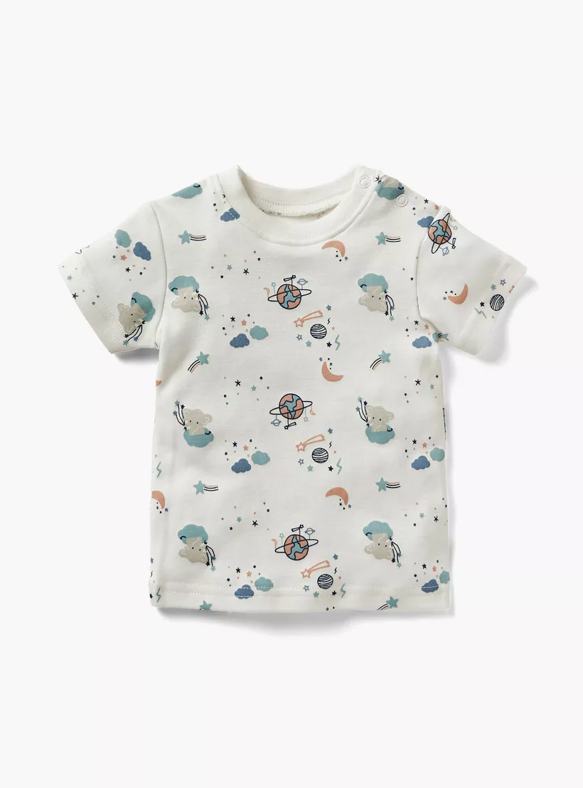 Juniors Space Print Dungaree and T-shirt Set-2