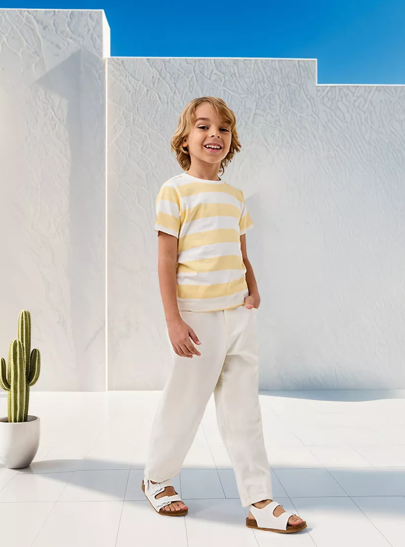 Juniors Striped Crew Neck T-shirt with Short Sleeves-2