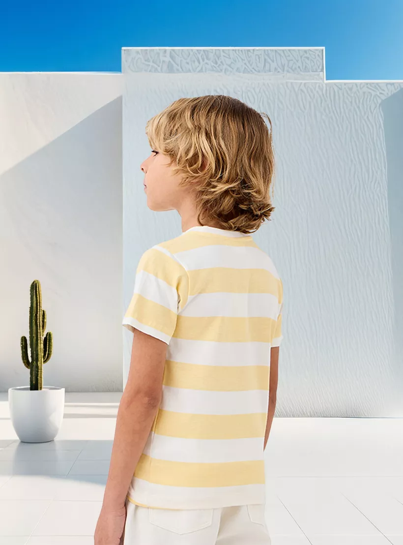 Juniors Striped Crew Neck T-shirt with Short Sleeves-3