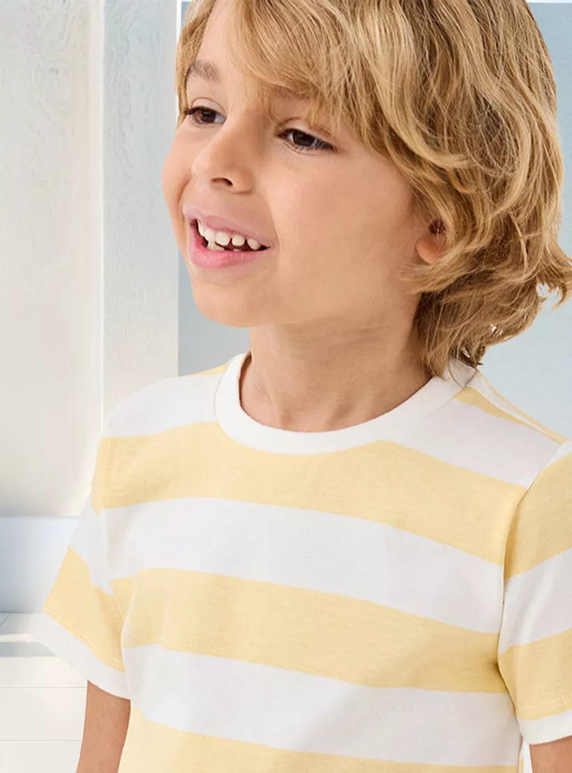 Juniors Striped Crew Neck T-shirt with Short Sleeves-4