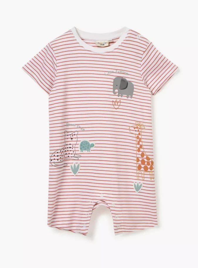 Juniors Striped Romper with Animal Applique and Short Sleeves-1