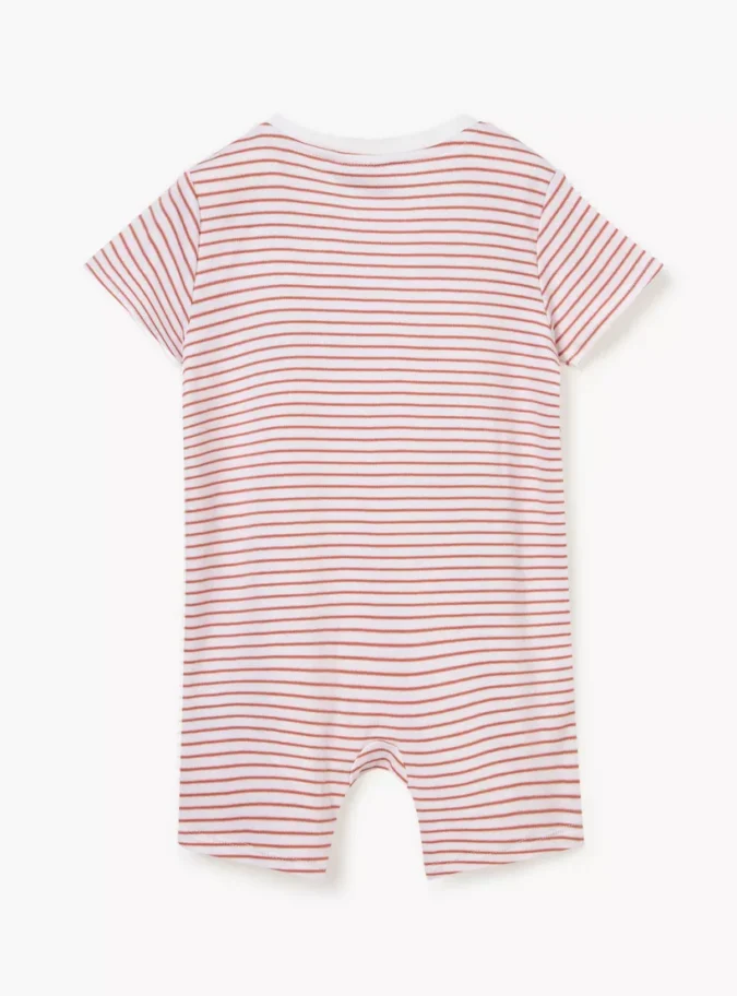 Juniors Striped Romper with Animal Applique and Short Sleeves-2