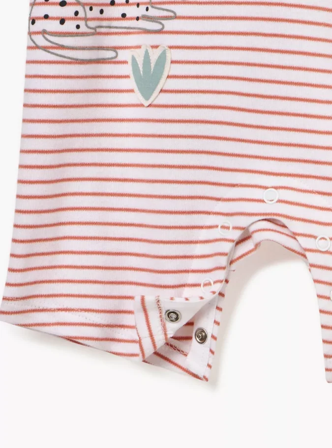 Juniors Striped Romper with Animal Applique and Short Sleeves-4