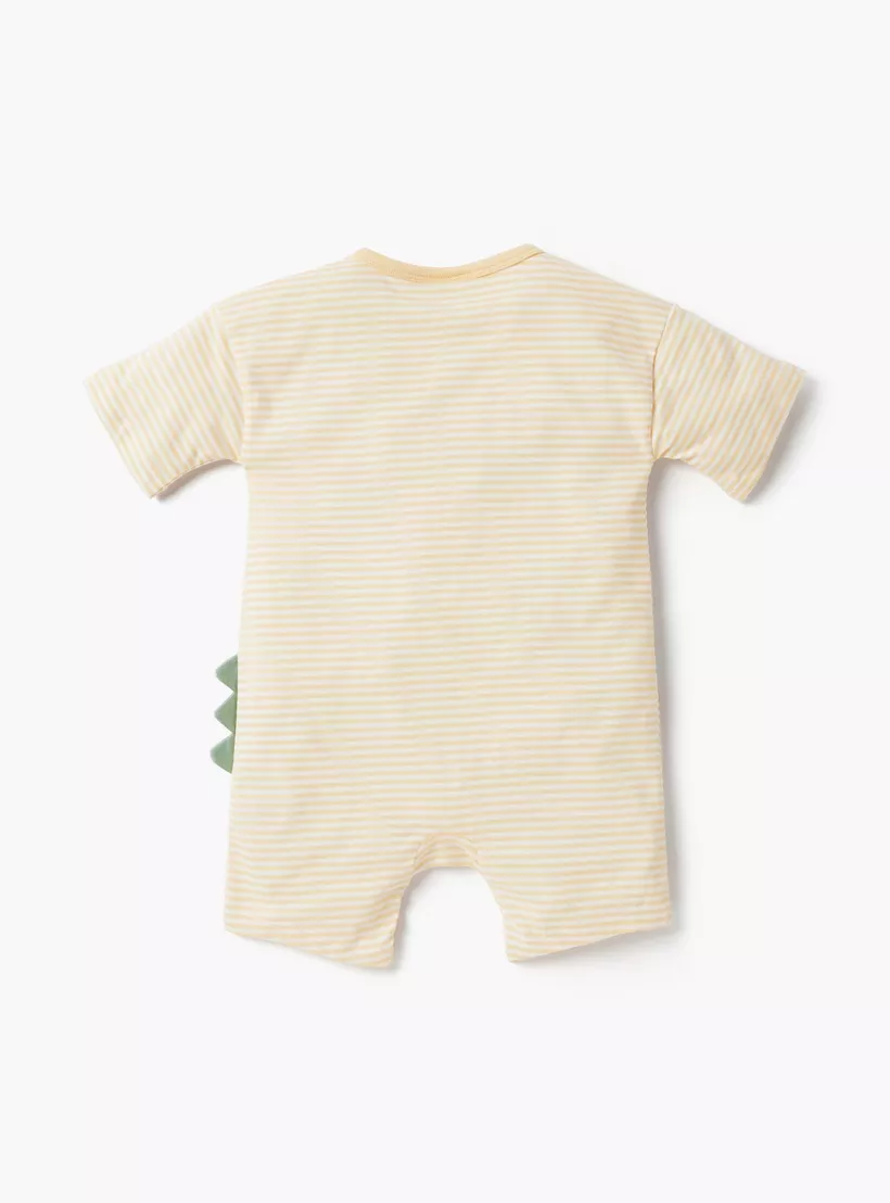 Juniors Striped Romper with Short Sleeves and Snap -2