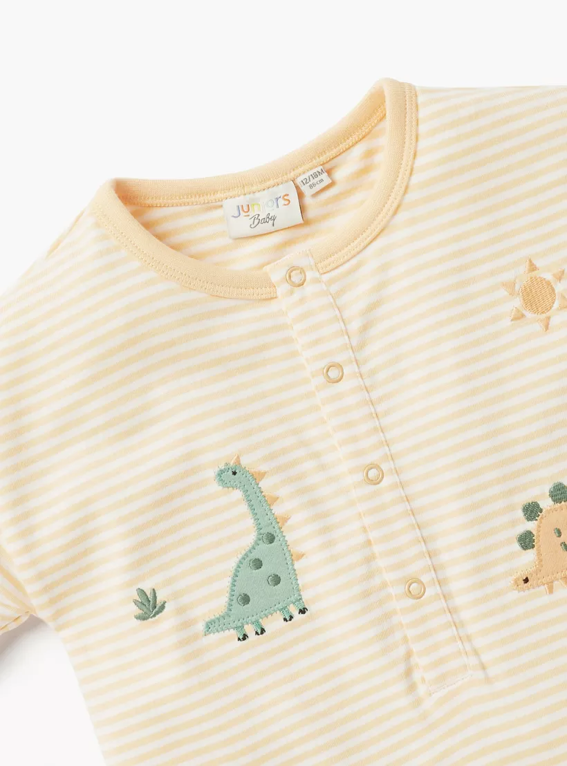 Juniors Striped Romper with Short Sleeves and Snap -3