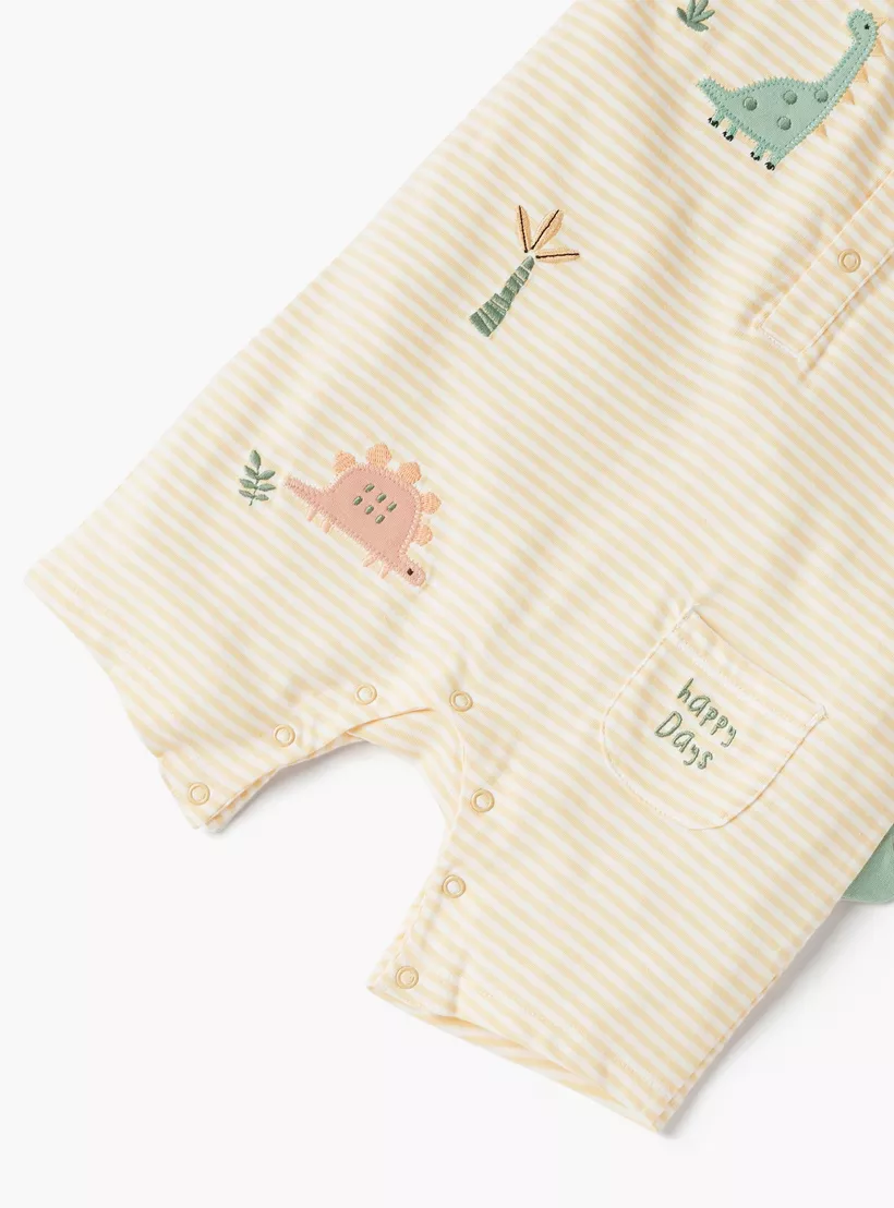 Juniors Striped Romper with Short Sleeves and Snap -4