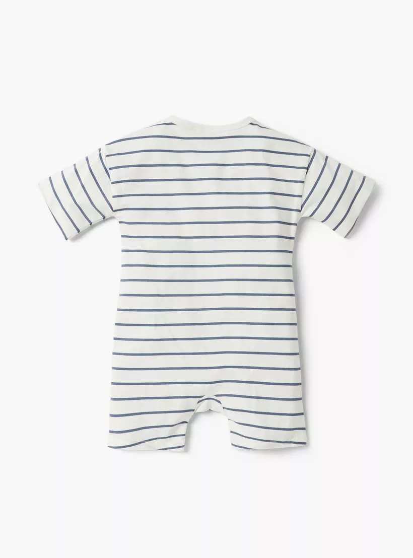 Juniors Striped Romper with Short Sleeves and Snap Button Closure-2