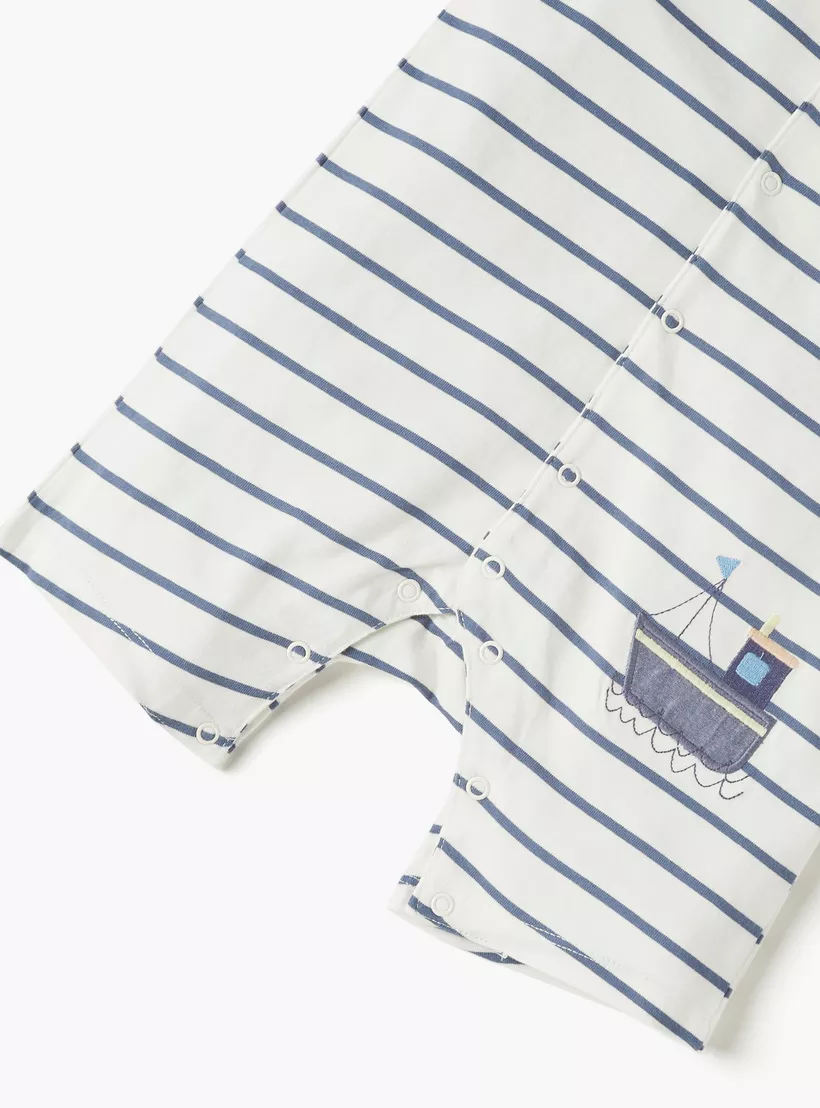 Juniors Striped Romper with Short Sleeves and Snap Button Closure-4