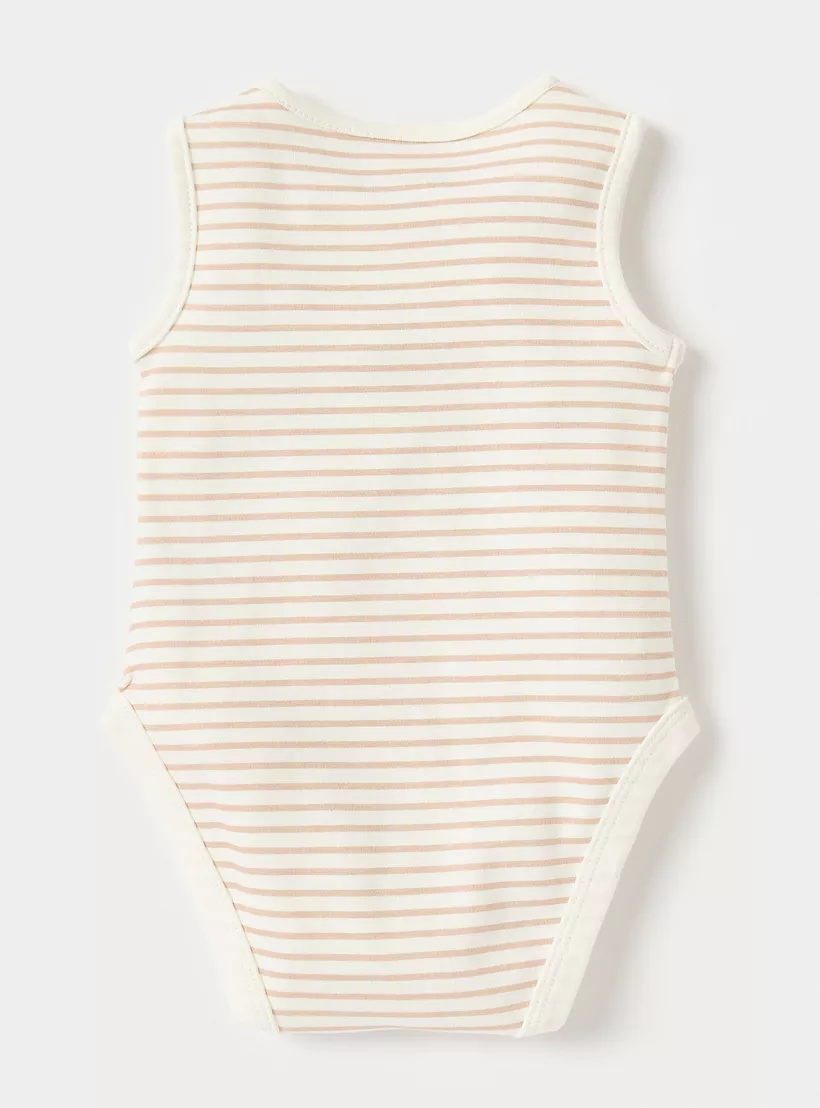 Juniors Striped Sleeveless Bodysuit with Snap Button Closure-2