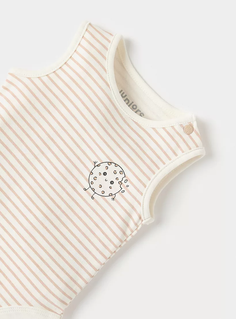 Juniors Striped Sleeveless Bodysuit with Snap Button Closure-3