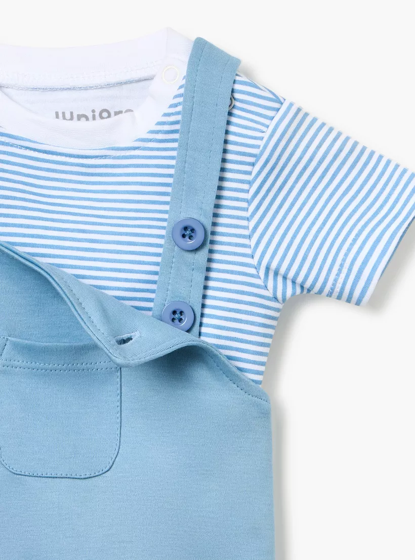 Juniors Striped T-shirt and Dungaree Set-4
