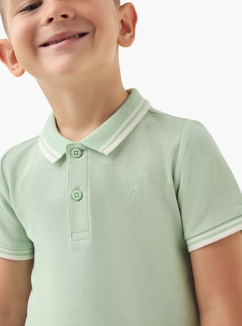 Juniors Textured Polo T-shirt with Short Sleeves-4