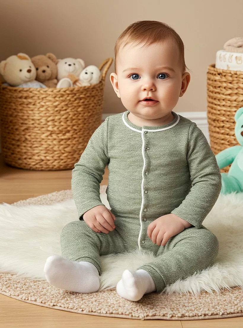 Juniors Textured Sleepsuit with Long Sleeves-4