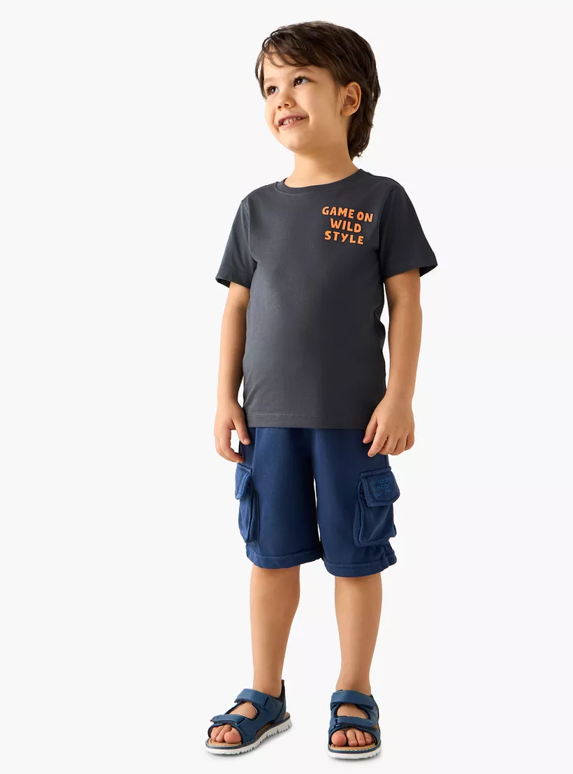 Juniors Typographic Print T-shirt with Short Sleeves-2
