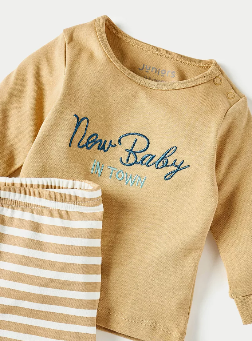 Juniors Typographic T-shirt and Striped Pyjama Set-4