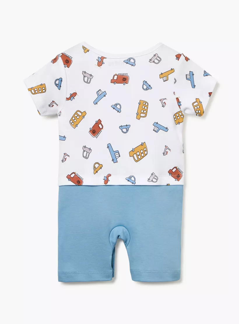 Juniors Vehicle Print Romper with Short Sleeves and Button Closure-2