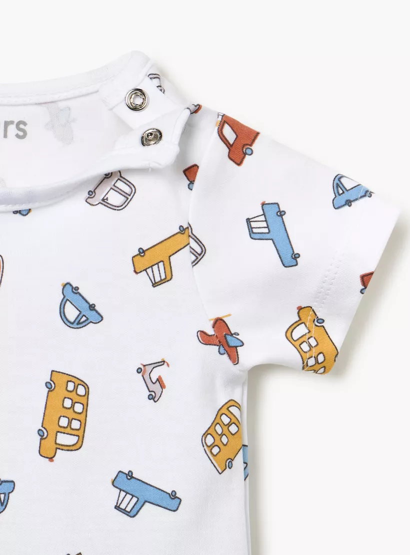 Juniors Vehicle Print Romper with Short Sleeves and Button Closure-3