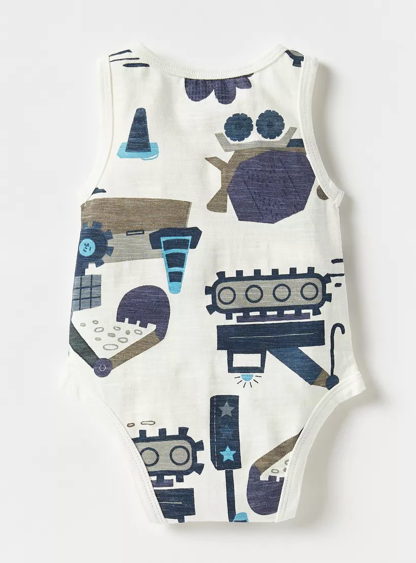 Juniors Vehicle Print Sleeveless Bodysuit with Snap Button Closure-2