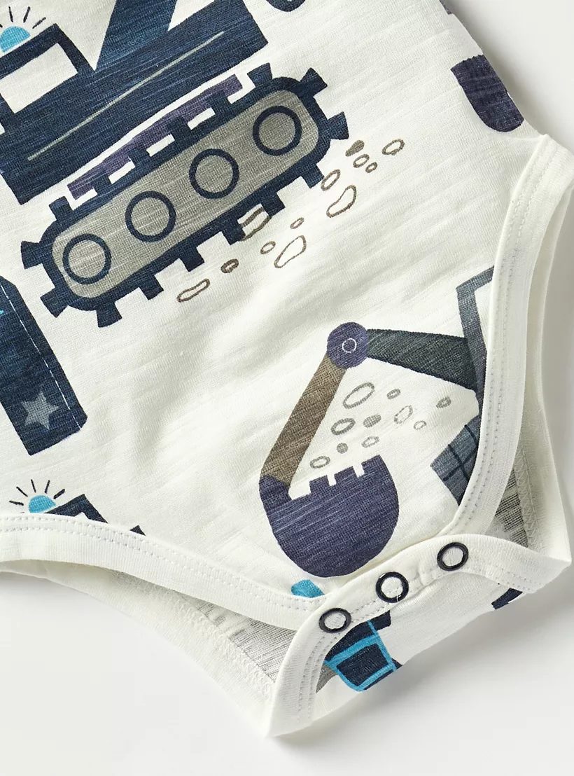Juniors Vehicle Print Sleeveless Bodysuit with Snap Button Closure-3