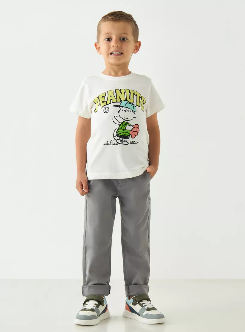 Peanuts Print Crew Neck T-Shirt with Short Sleeves-2