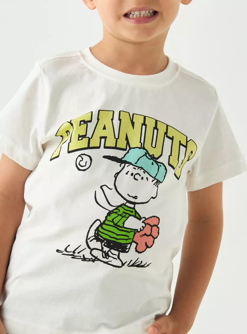 Peanuts Print Crew Neck T-Shirt with Short Sleeves-3