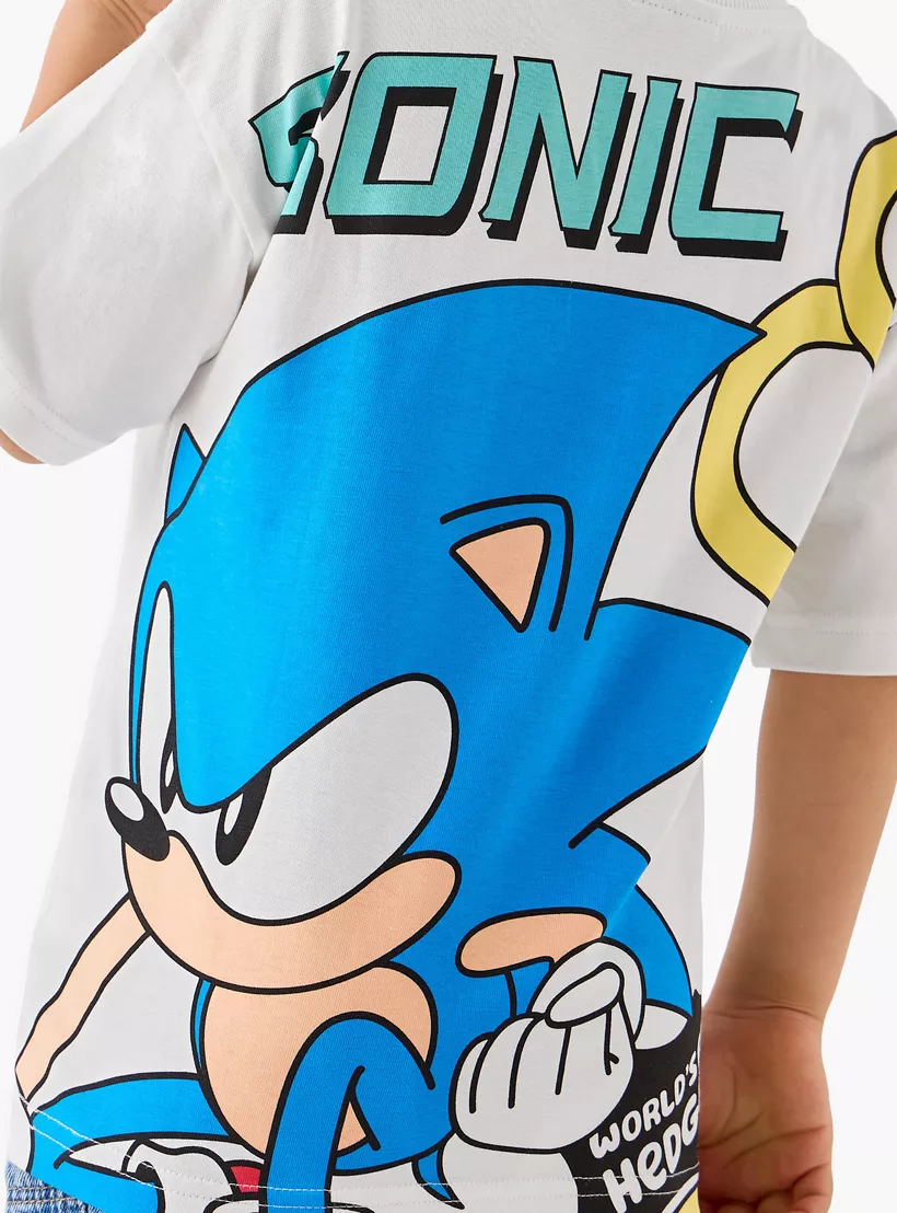 Sonic the Hedgehog Print T-shirt with Short Sleeves and Round Neck-4