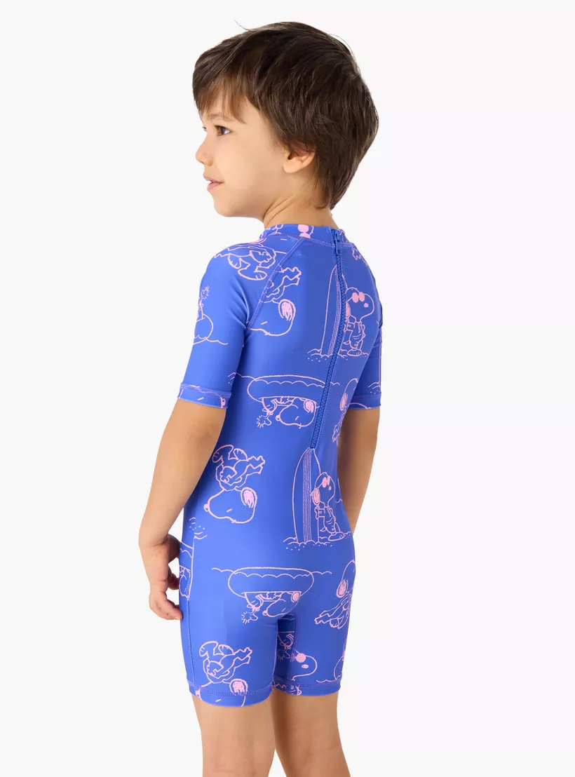All-Over Snoopy Dog Print Swimsuit with Raglan Sleeves and Zip Closure-3