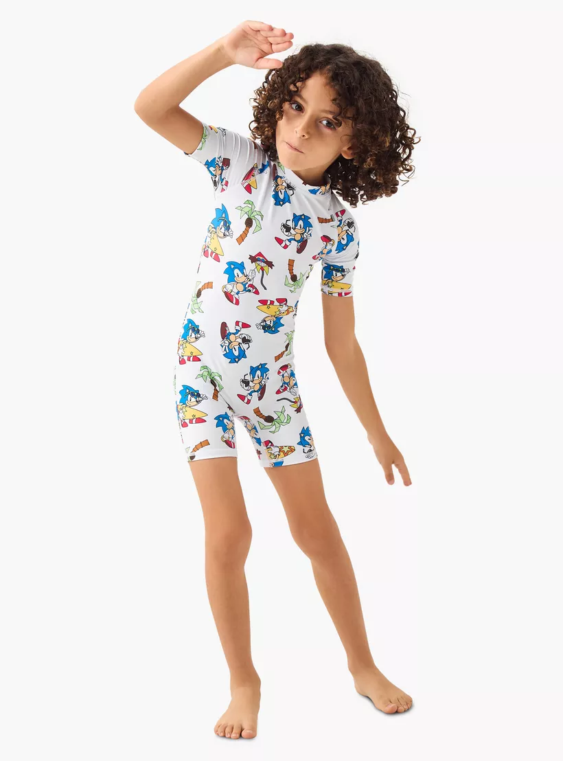 All-Over Sonic the Hedgehog Print Swimsuit with Raglan Sleeves-2