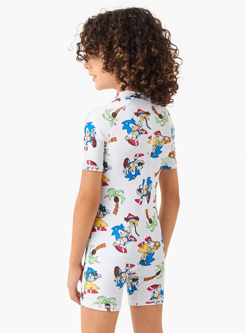 All-Over Sonic the Hedgehog Print Swimsuit with Raglan Sleeves-3