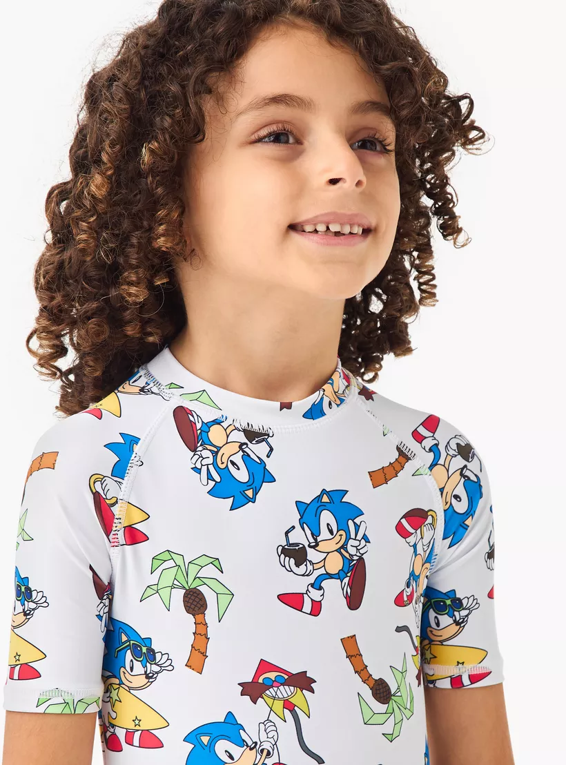 All-Over Sonic the Hedgehog Print Swimsuit with Raglan Sleeves-4