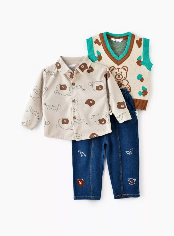 Babyqlo 3-Piece Printed Long Sleeves Shirt, Sweater with Jeans-1