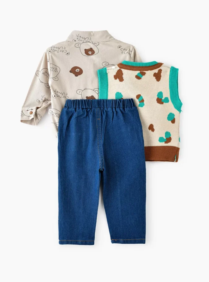 Babyqlo 3-Piece Printed Long Sleeves Shirt, Sweater with Jeans-2